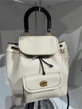 Coach Pebbled Leather Drawstring Backpack in Cream Coach Vintage Cream Leather Mini Backpack 09368 Tan Brown  main image 2